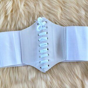 White Faux Leather (M) Wide Waist Corset Belt